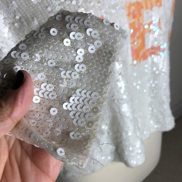 WILDFOX White Label Celebration Billie “YES” Sequin Pullover in White XS - Picture 8 of 10